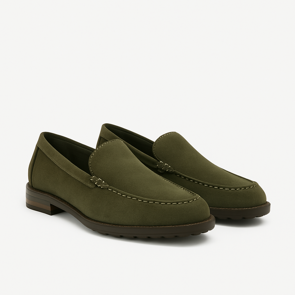 Olive Suede Loafers - Marrence Shoes